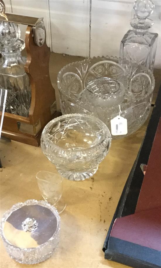 Waterford glass photograph frame, a wooden tantalus & a quantity of glassware